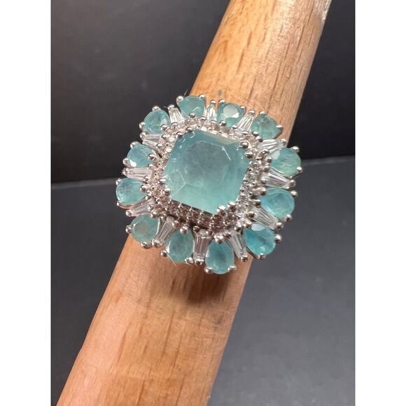 NEW grandidierite and zircon cocktail ring in rhodium over 925 silver size 7 - Picture 1 of 16